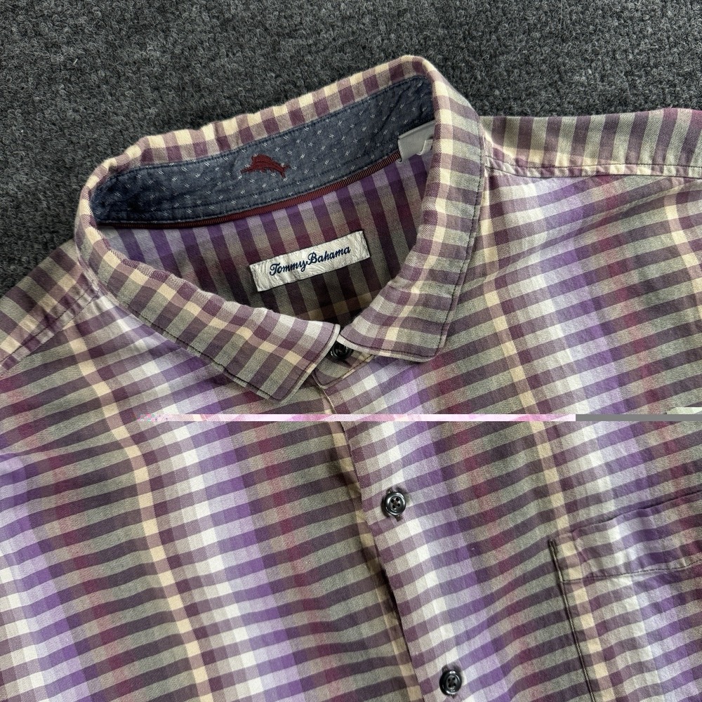 Tommy‎ Bahama Shirt Mens 2XL Plaid Silk Blend Flip Cuffs Button-Up